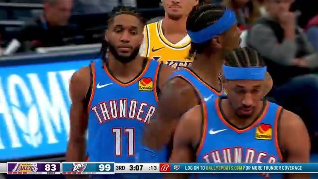 【2023年12月01日】NBA常規(guī)賽：湖人vs雷霆第3節(jié)中文解說(shuō)錄像回放
