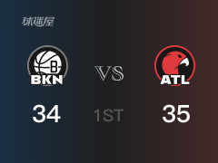 NBA常規(guī)賽：首節(jié)結(jié)束，老鷹以35-34領(lǐng)先籃網(wǎng)，薩迪克10分2籃板