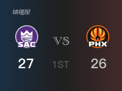 NBA常規(guī)賽 ：首節(jié)數(shù)據(jù)，國王以27-26領(lǐng)先太陽，小薩博尼斯6分5籃板
