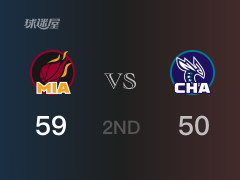 NBA常规赛 :半场数据, 热火以59-50领先黄蜂,K-马丁14分6篮板2助攻