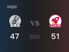 NBA常規(guī)賽：半場戰(zhàn)罷，火箭以51-47領先馬刺，杰夫格林12分2籃板