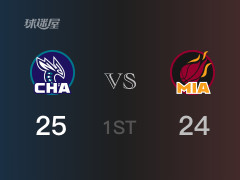 NBA常规赛:首节战罢,热火以27- 25领先黄蜂,巴特勒7分2篮板