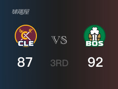 NBA常規(guī)賽：三節(jié)結(jié)束，凱爾特人以92-87領(lǐng)先騎士，布朗22分3籃板3助攻