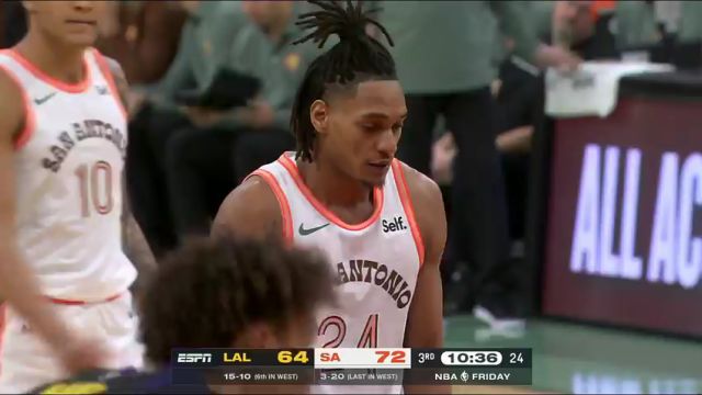 【2023年12月16日】NBA常規(guī)賽：湖人vs馬刺第3節(jié)英文原聲錄像回放