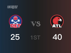 NBA常規(guī)賽：首節(jié)戰(zhàn)罷，老鷹以40- 27領(lǐng)先活塞，D-穆雷9分3籃板2助攻