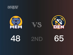NBA常規(guī)賽 ：半場數(shù)據(jù)， 掘金以65-48領先灰熊，約基奇15分7籃板5助攻