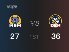 NBA常規(guī)賽：首節(jié)結束，掘金以36-27領先灰熊，約基奇13分4籃板2助攻