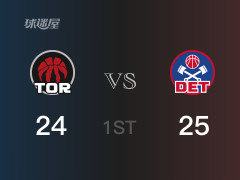 NBA常規(guī)賽 ：首節(jié)數(shù)據(jù)，活塞以25-24領(lǐng)先猛龍，伯克斯11分