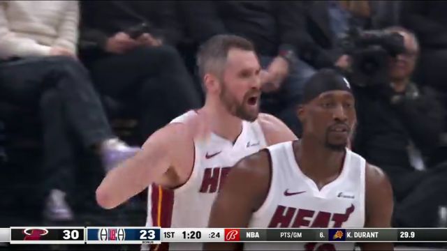 【2024年01月02日】NBA常規(guī)賽：熱火vs快船第1節(jié)英文原聲錄像回放