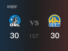 NBA常规赛 ：首节数据，勇士以30-30战平魔术，库里7分3助攻