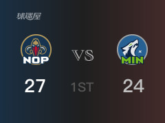 NBA常规赛 :首节数据,鹈鹕以27-24领先森林狼,锡安9分2篮板