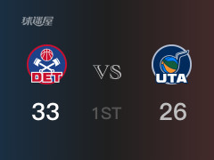 NBA常規(guī)賽：活塞以33-26領(lǐng)先爵士，結(jié)束首節(jié)