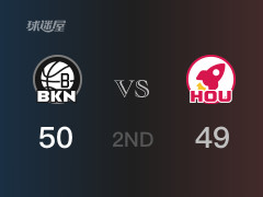 NBA常規(guī)賽：半場戰(zhàn)罷，籃網(wǎng)以50-49領(lǐng)先火箭，奧尼爾12分2籃板