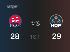 NBA常規(guī)賽：首節(jié)結(jié)束，快船以30-29領(lǐng)先鵜鶘，喬治7分