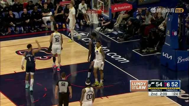 【2024年01月07日 爵士vs76人集錦】馬克西聲東擊西吸引火力 班巴籃下吃餅頂著馬爾卡寧強硬打進2+1