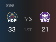 NBA常规赛:首节战罢,鹈鹕以33- 21领先国王,瓦兰丘纳斯9分4篮板