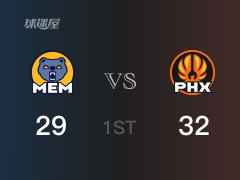 NBA常規(guī)賽 ：首節(jié)數(shù)據(jù)，太陽以32-29領(lǐng)先灰熊，艾倫8分