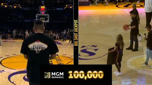 【2024年01月10日 猛龙vs湖人集锦】球迷Logoshot一击即中赢得10万美金 看呆拉塞尔big胖爆麦惊呼