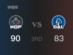 NBA常規(guī)賽：三節(jié)戰(zhàn)罷，鵜鶘以90- 83領(lǐng)先獨(dú)行俠，喬丹-霍金斯28分4籃板3助攻