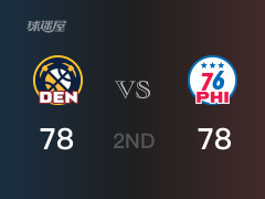 NBA常规赛:76人以78-78战平掘金,结束半场