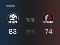 NBA常规赛:三节战罢,篮网以83- 74领先开拓者,M-布里奇斯17分4篮板4助攻