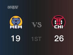 NBA常規(guī)賽：首節(jié)結(jié)束，公牛以26-19領(lǐng)先灰熊，武切維奇7分5籃板