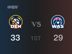 NBA常規(guī)賽 ：首節(jié)數據，掘金以33-29領先奇才，約基奇15分2籃板2助攻