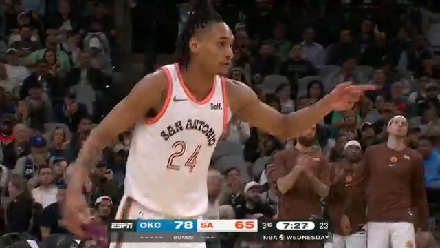 【2024年01月25日】NBA常規(guī)賽：雷霆vs馬刺第3節(jié)英文原聲錄像回放