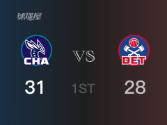 NBA常规赛:黄蜂以31-28领先活塞,结束首节