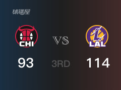 NBA常规赛：三节结束，湖人以114-93领先公牛，拉塞尔29分4助攻