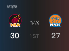NBA常規(guī)賽：首節(jié)戰(zhàn)罷，熱火以33- 27領(lǐng)先尼克斯，巴特勒11分3籃板