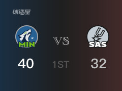 NBA常規(guī)賽：首節(jié)戰(zhàn)罷，森林狼以40- 32領(lǐng)先馬刺，愛(ài)德華茲12分3籃板4助攻