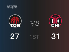 NBA常规赛:首节战罢,公牛以31- 27领先猛龙,多森姆7分2篮板2助攻