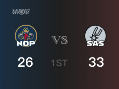 NBA常規(guī)賽 ：首節(jié)數(shù)據(jù)，馬刺以33-26領(lǐng)先鵜鶘，瓦塞爾10分