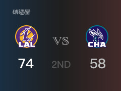 NBA常規(guī)賽：半場結(jié)束，湖人以74-58領(lǐng)先黃蜂，拉塞爾22分2籃板2助攻