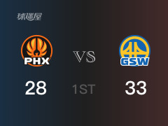 NBA常規(guī)賽 ：首節(jié)數(shù)據(jù)，勇士以33-28領(lǐng)先太陽，庫里7分3助攻