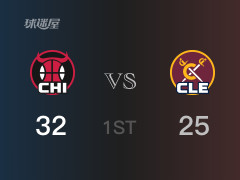 NBA常規(guī)賽 ：首節(jié)數(shù)據(jù)，公牛以34-25領(lǐng)先騎士，懷特9分3籃板