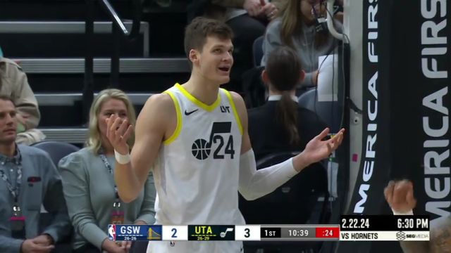 【2024年02月16日】NBA常規(guī)賽：勇士vs爵士第1節(jié)英文原聲錄像回放