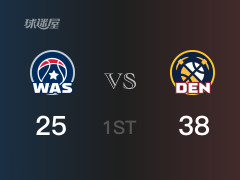 NBA常規(guī)賽 ：首節(jié)數(shù)據(jù)，掘金以38-25領(lǐng)先奇才，小波特12分2籃板2助攻