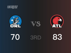 NBA常规赛:三节战罢,老鹰以83- 70领先魔术,D-穆雷25分9篮板10助攻