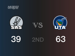 NBA常規(guī)賽 ：半場數(shù)據(jù)， 爵士以63-39領先馬刺，克拉克森14分2籃板3助攻