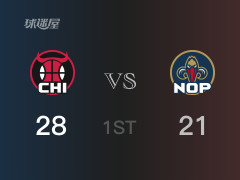 NBA常規(guī)賽 ：首節(jié)數(shù)據(jù)，公牛以28-21領(lǐng)先鵜鶘，多森姆14分2籃板3助攻