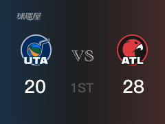 NBA常規(guī)賽：首節(jié)戰(zhàn)罷，老鷹以28- 20領(lǐng)先爵士，亨特7分2籃板