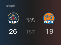 NBA常规赛：鹈鹕以26-19领先尼克斯，结束首节