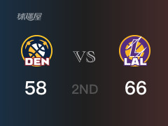 NBA常規(guī)賽：半場結(jié)束，湖人以66-58領(lǐng)先掘金，拉塞爾13分2籃板2助攻