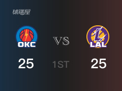 NBA常規(guī)賽：首節(jié)戰(zhàn)罷，湖人以25- 25戰(zhàn)平雷霆，戴維斯6分5籃板