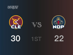 NBA常规赛 :首节数据,骑士以30-22领先鹈鹕,阿伦8分2篮板