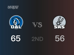 NBA常規(guī)賽 ：半場(chǎng)數(shù)據(jù)， 獨(dú)行俠以65-56領(lǐng)先馬刺，歐文14分3籃板2助攻