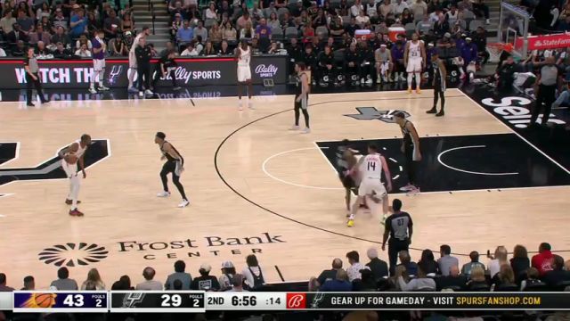 【2024年03月24日】NBA常規(guī)賽：太陽vs馬刺第2節(jié)英文原聲錄像回放