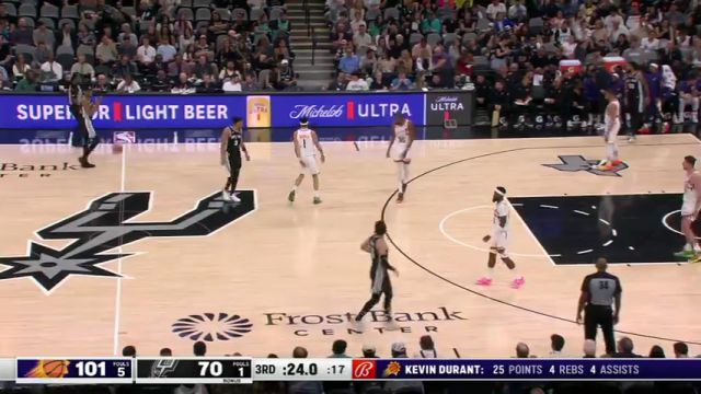 【2024年03月24日】NBA常規(guī)賽：太陽vs馬刺第3節(jié)英文原聲錄像回放